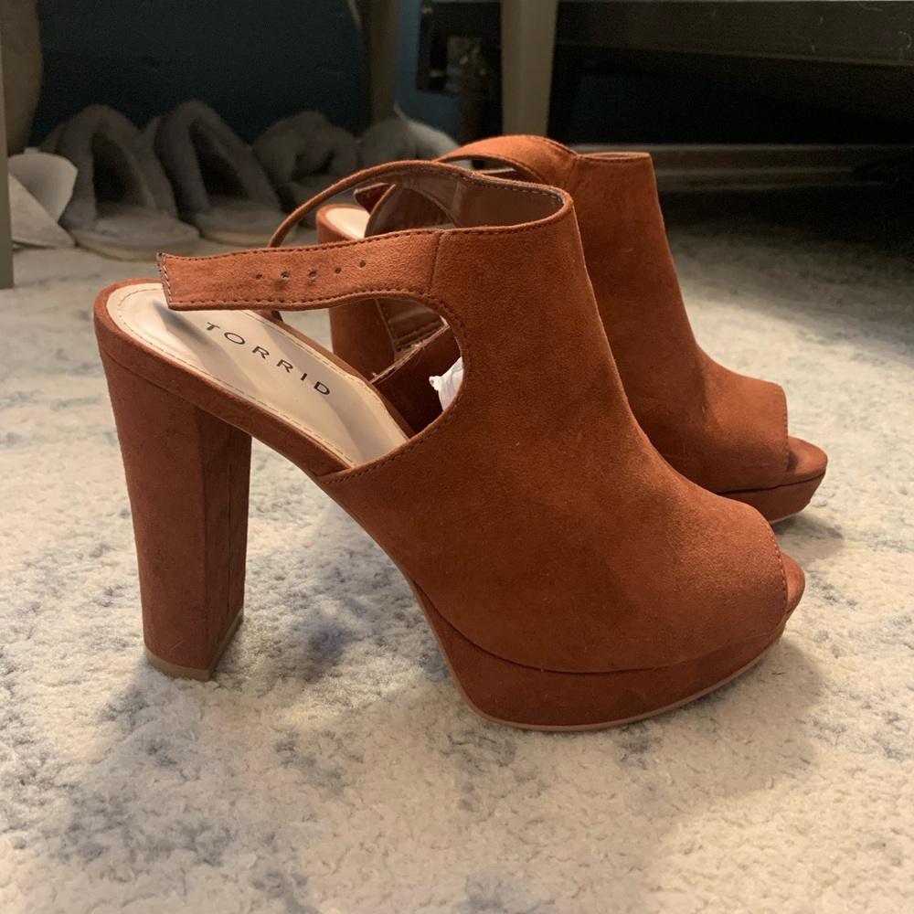 Torrid Brown Suede Platform Heels with Chunky Block Heel